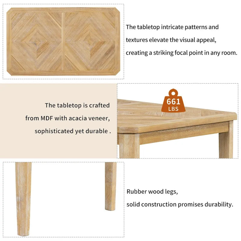 Set da pranzo in stile rustico da 7 pezzi, tavolo classico e 6 sedie con schienale alto per sala da pranzo