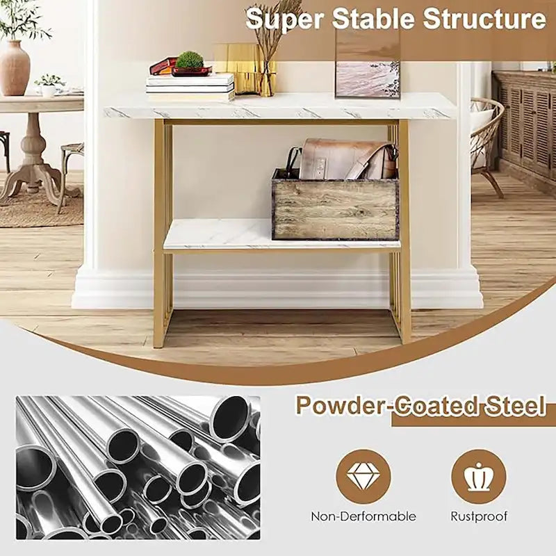 48 Tavolo da consolle a 2 livelli per soggiorno, tavolo da ingresso moderno, tavolo da corridoio