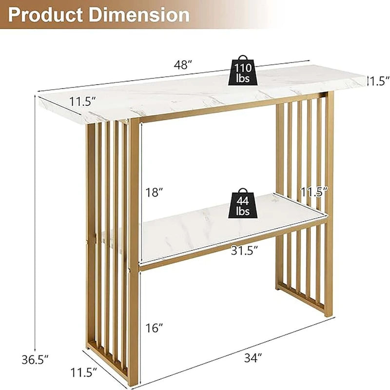48 Tavolo da consolle a 2 livelli per soggiorno, tavolo da ingresso moderno, tavolo da corridoio