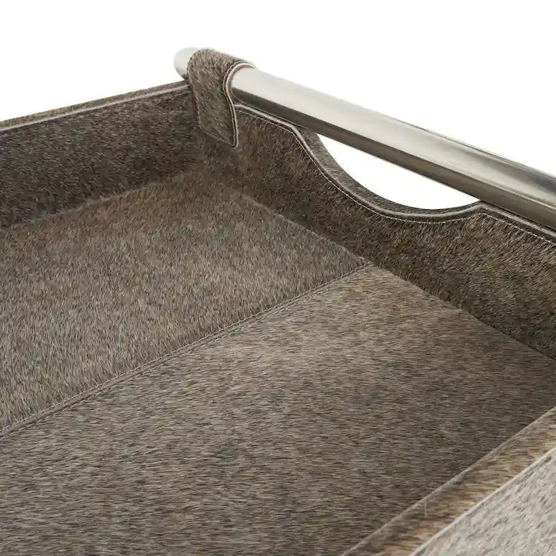 Tavolino laterale in pelle con gambe e maniglie diagonali in argento - Grigio - Roche River Decor