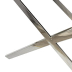 Tavolino laterale in pelle con gambe e maniglie diagonali in argento - Grigio - Roche River Decor