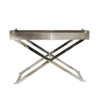 Tavolino laterale in pelle con gambe e maniglie diagonali in argento - Grigio - Roche River Decor