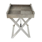 Tavolino laterale in pelle con gambe e maniglie diagonali in argento - Grigio - Roche River Decor