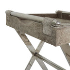 Tavolino laterale in pelle con gambe e maniglie diagonali in argento - Grigio - Roche River Decor