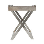 Tavolino laterale in pelle con gambe e maniglie diagonali in argento - Grigio - Roche River Decor