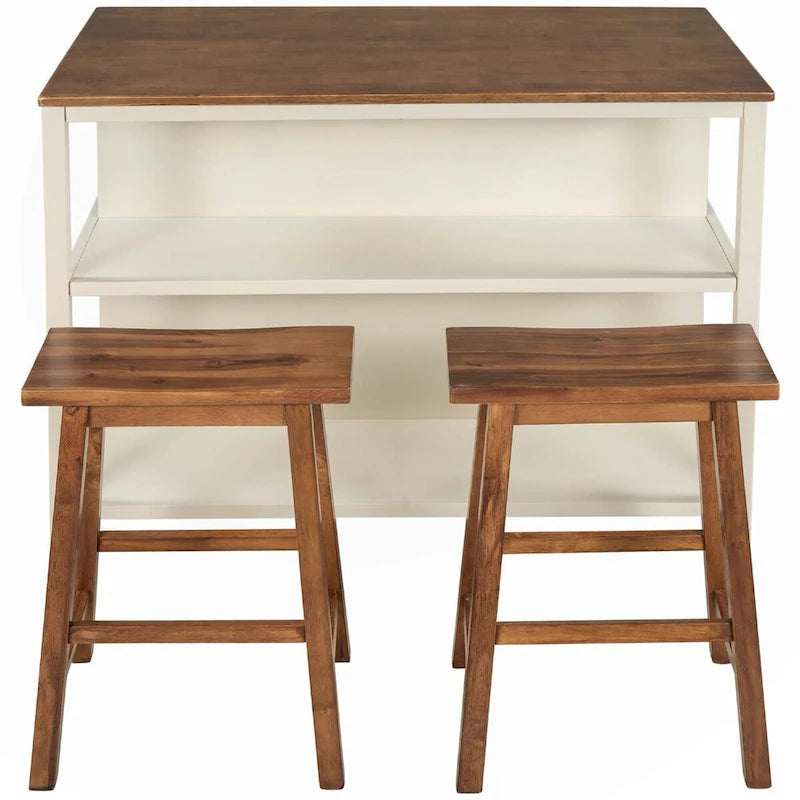 Set da pranzo rustico in legno massello da 3 pezzi, 45 cm, in blocco da macellaio