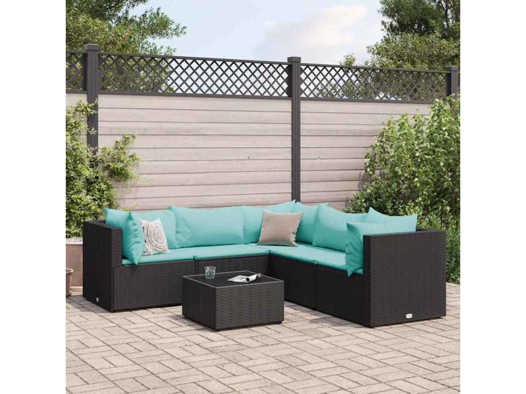 Set di mobili da esterno in vimini intrecciato in resina nera - dlz1766568929935