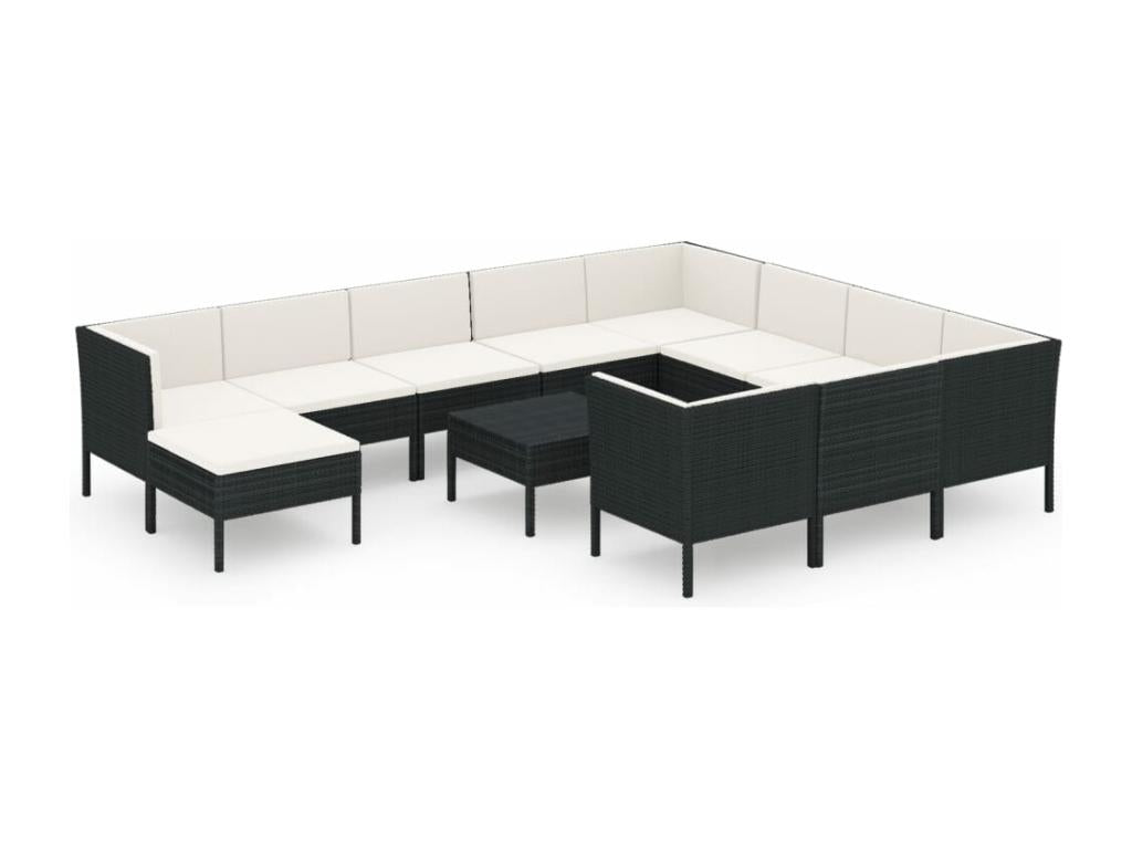 Set di mobili da esterno in vimini intrecciato in resina nera - dlz1766569510808
