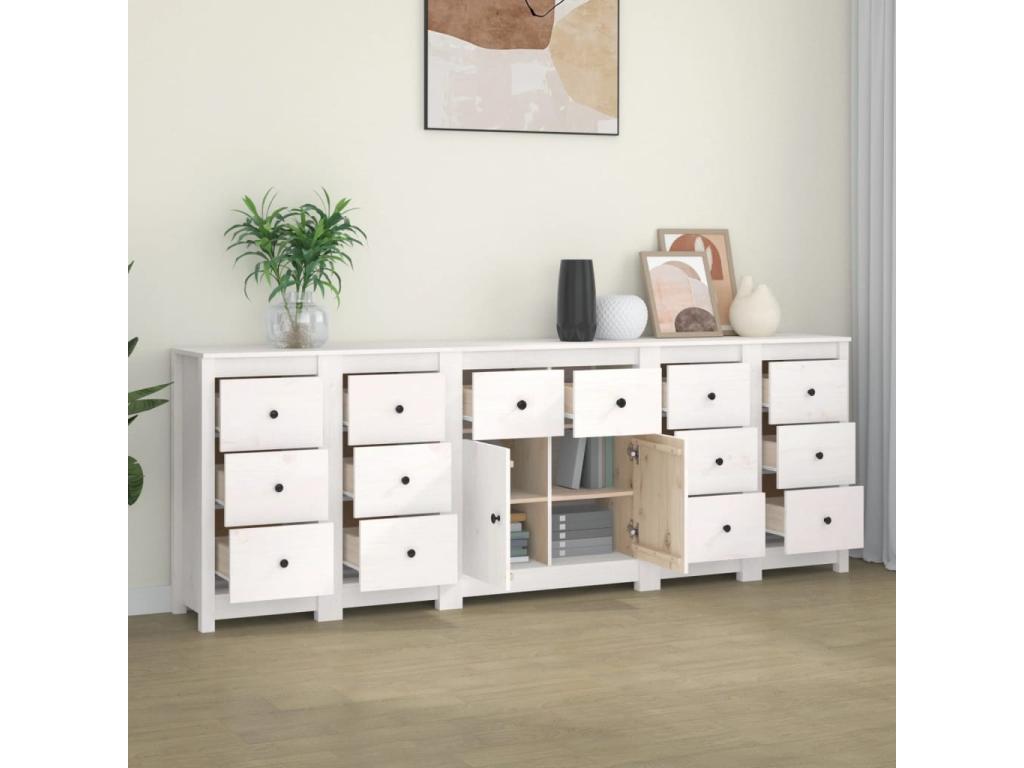 Credenza in legno massello bianco, 230 x 35 x 80 cm