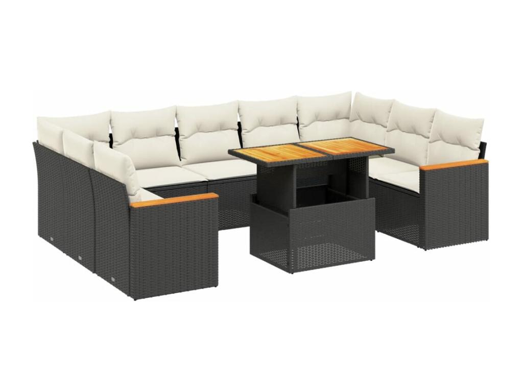 Set di mobili da esterno in vimini intrecciato in resina nera - dlz1766569344361