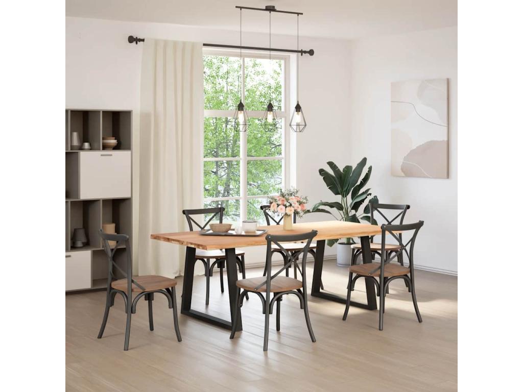 Tavolo da pranzo in legno massello marrone, 220 x 100 x 74 cm