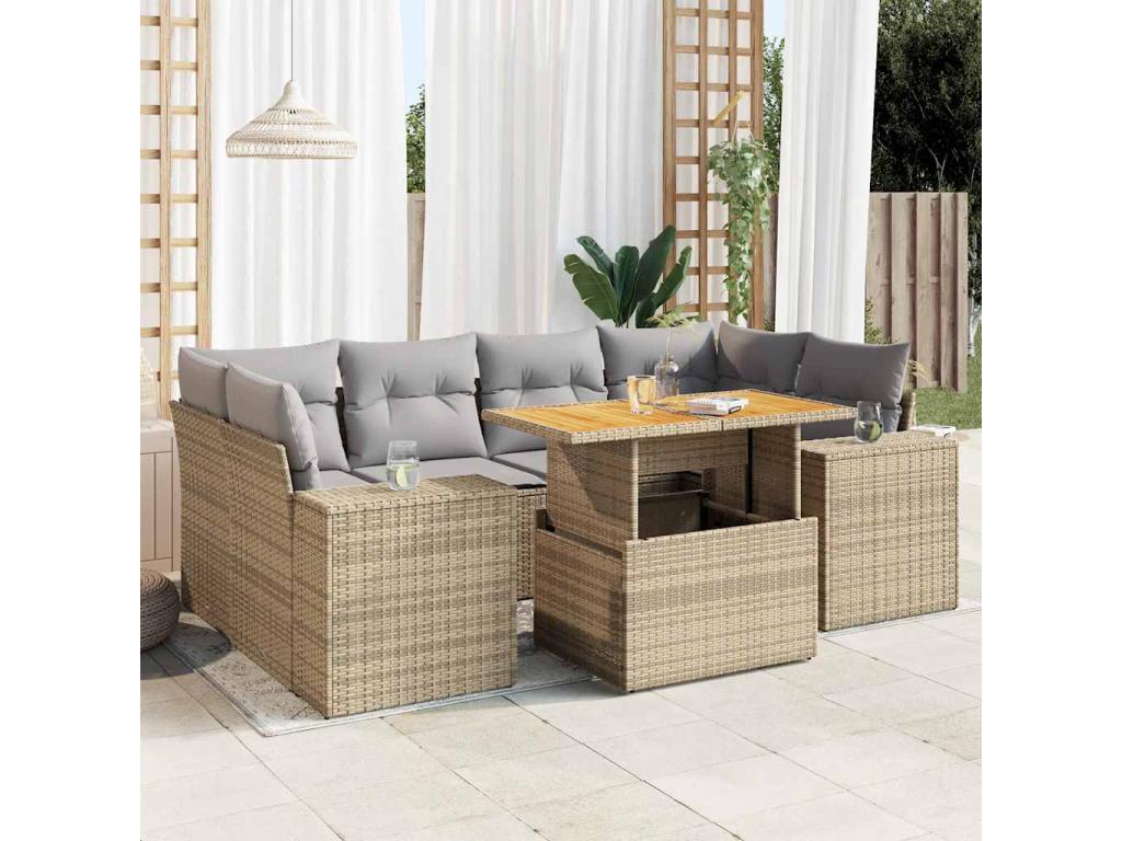 Set di mobili da esterno in vimini intrecciato in resina beige - dlz1766569532254