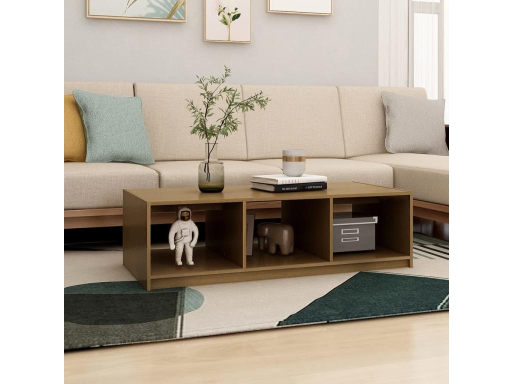 Tavolino da caffè in legno di pino marrone, 110 x 50 x 34 cm