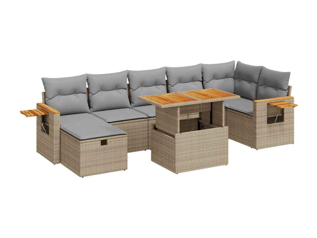 Set di mobili da esterno in vimini intrecciato in resina beige - dlz1766569168819