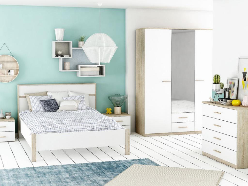 Letto in legno di rovere bianco, 140 x 190 cm