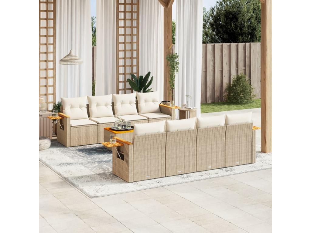 Set di mobili da esterno in vimini intrecciato in resina beige - dlz1766568826075