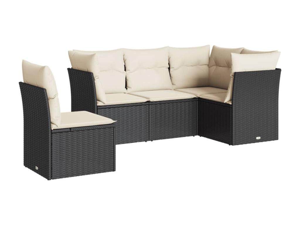 Set di mobili da esterno in vimini intrecciato in resina nera - dlz1766569070465