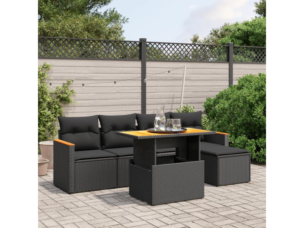 Set di mobili da esterno in vimini intrecciato in resina nera - dlz1766568955625