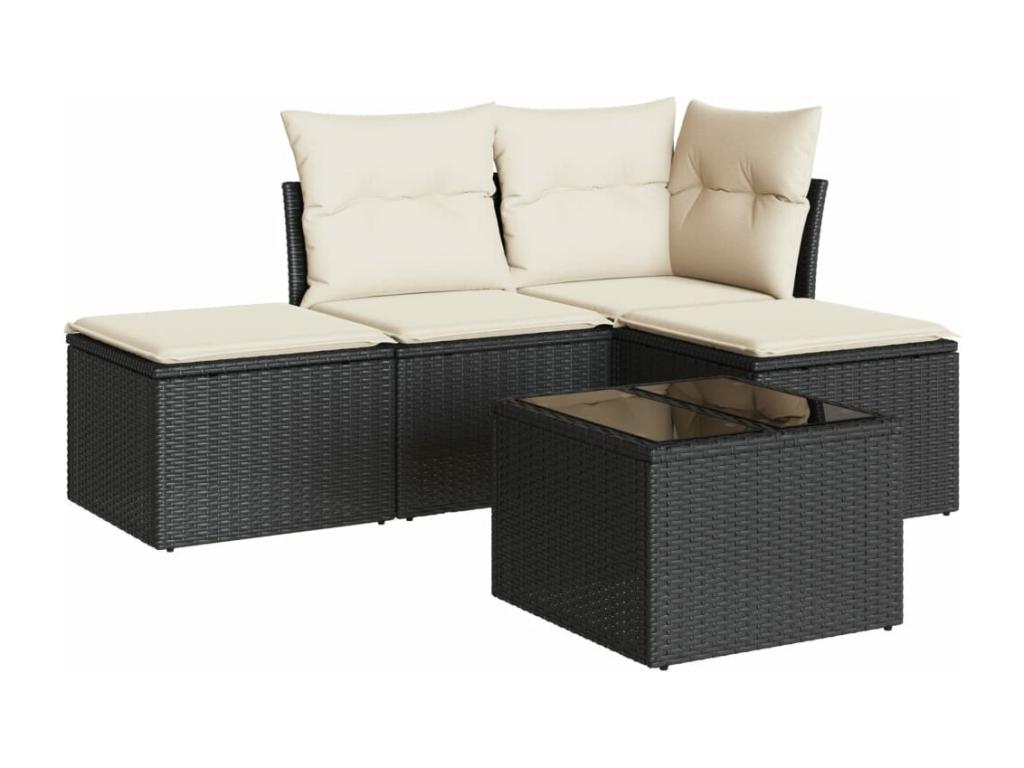 Set di mobili da esterno in vimini intrecciato in resina nera - dlz1766569327053