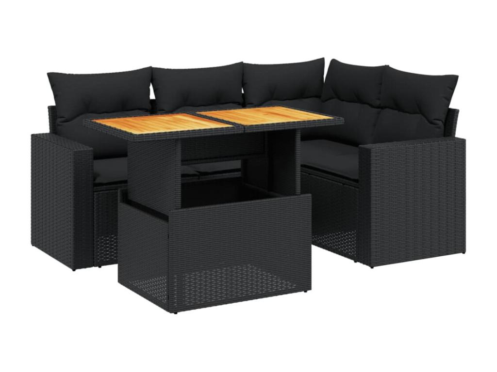 Set di mobili da esterno in vimini intrecciato in resina nera - dlz1766568937798